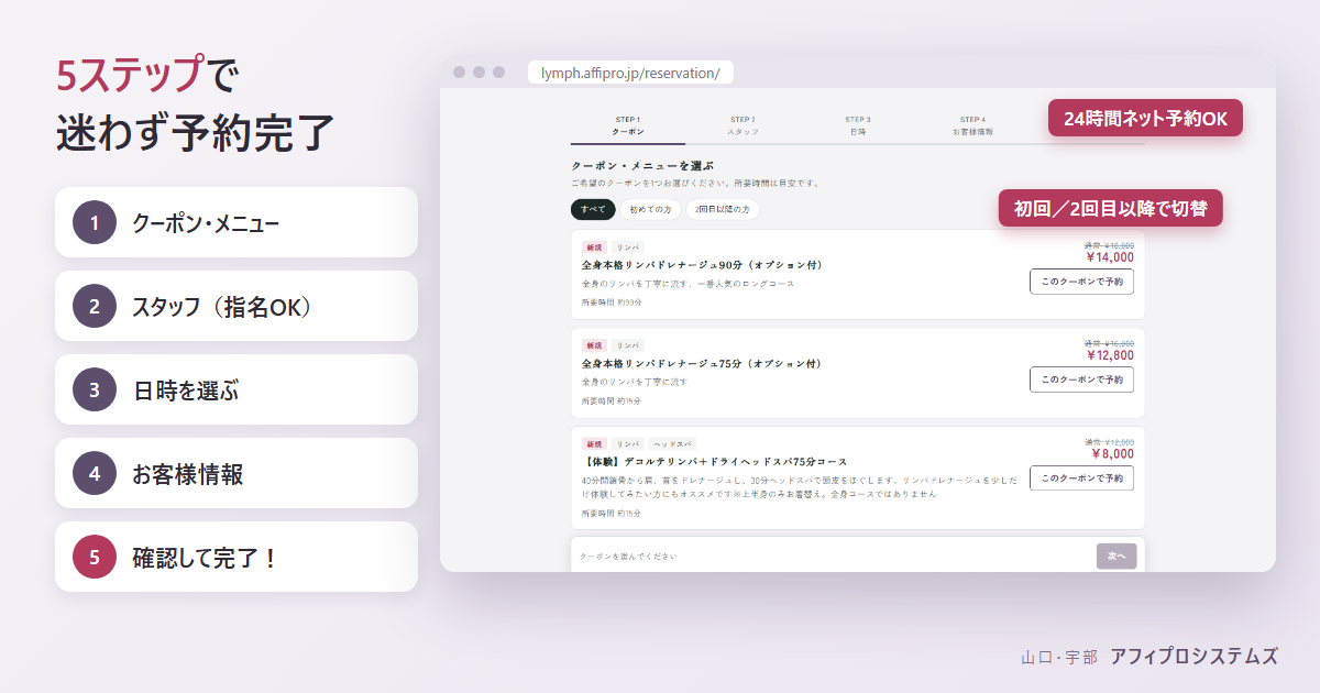 5ステップで完了するネット予約画面